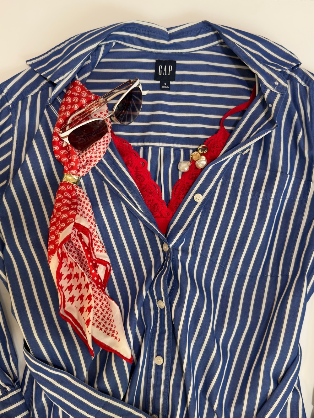 🇺🇸 Gap Cotton Stripe Mini Shirtdress Blue White Belted